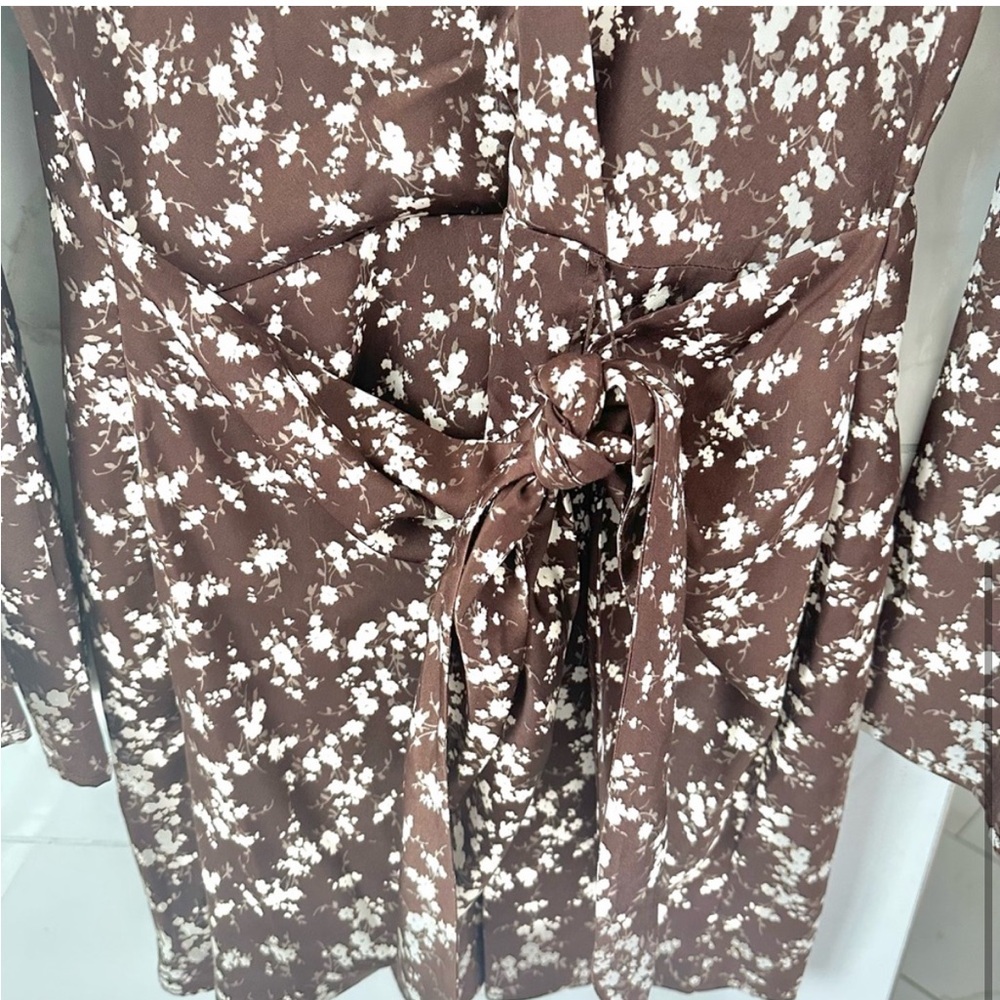 Wayf Floral Brown Wrap Dress - Picture 3 of 4